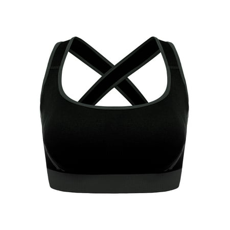 

Womens Padded Sports Bra Cross Back Bra Workout Bra Seamless Comfortable Yoga Bra Black M