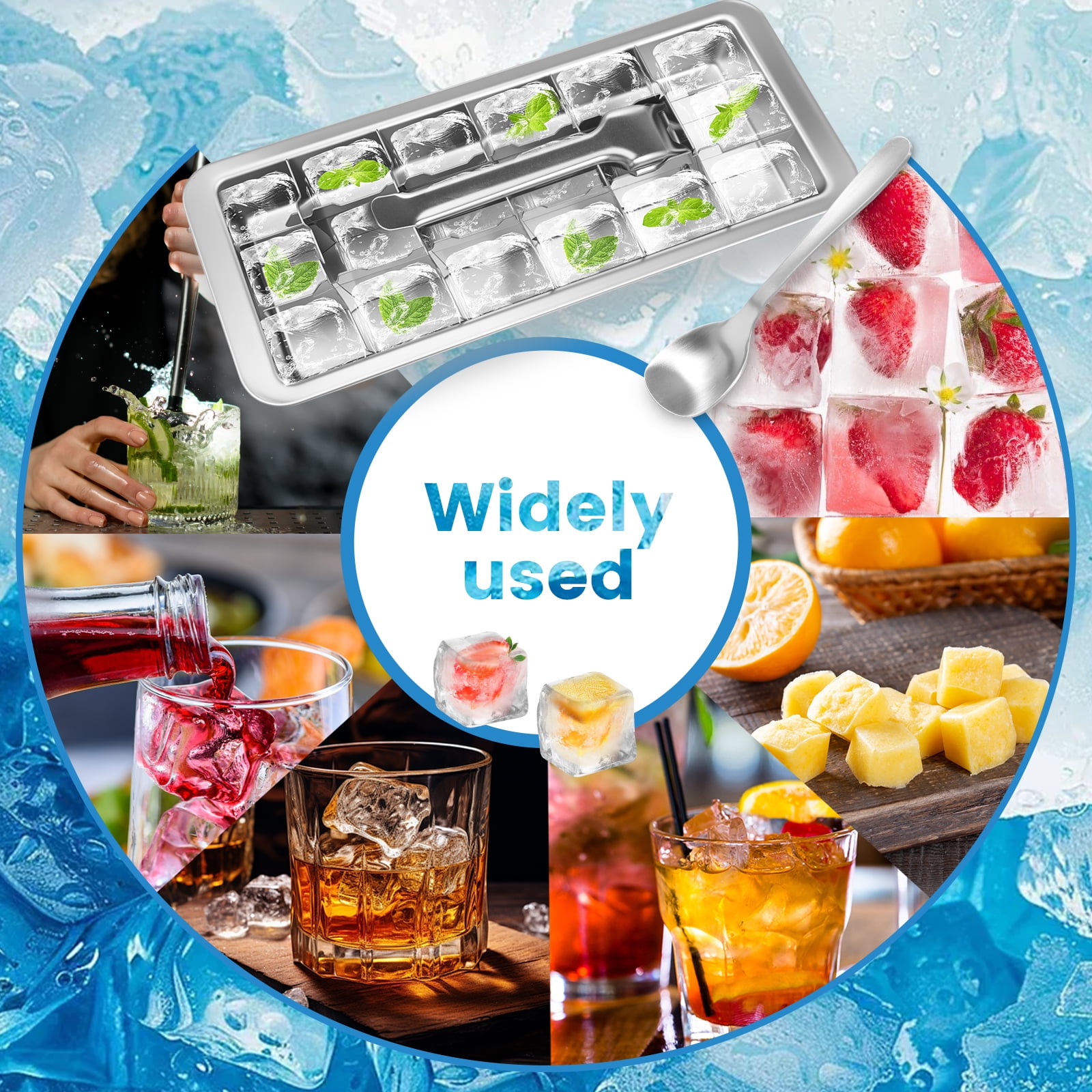 LINFANG 2 Pcs Stainless Steel Ice Cube Tray with Stand and Clip Reusable Metal Ice Cube Tray with Easy Release Lever Total 36 Slots for Bars and Kitchens