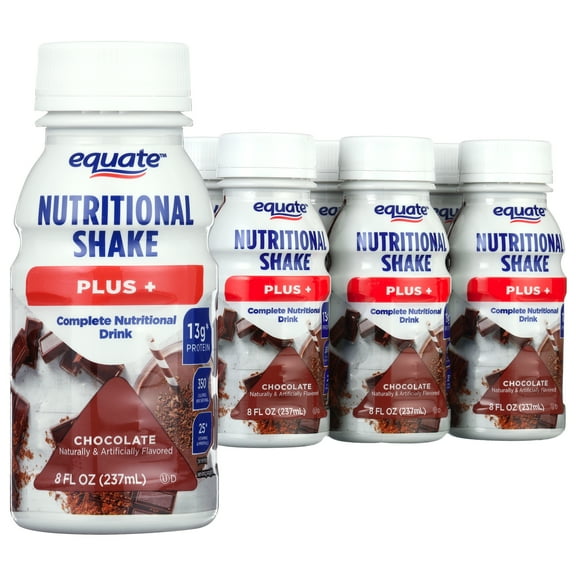 Equate Chocolate Nutritional Shake Plus, 8 FL OZ, 6 Count
