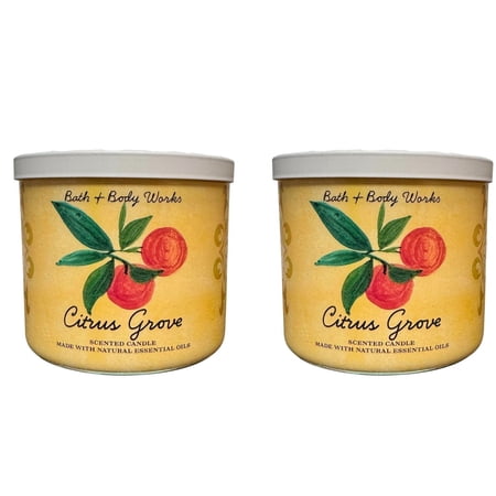 Bath and Body Works Candle - (2 Pack) Citrus Grove Scented 3-Wick Candle with Natural Essential Oils (14.5 Oz / 411 g)