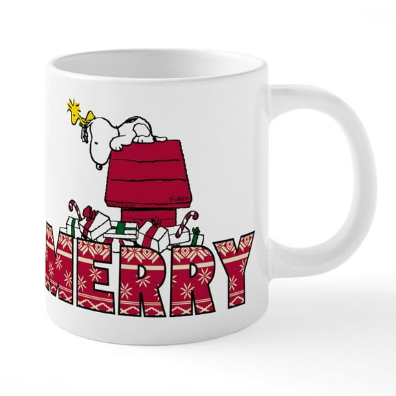 CafePress - Snoopy Merry - 20 Oz White Ceramic Mega Mug