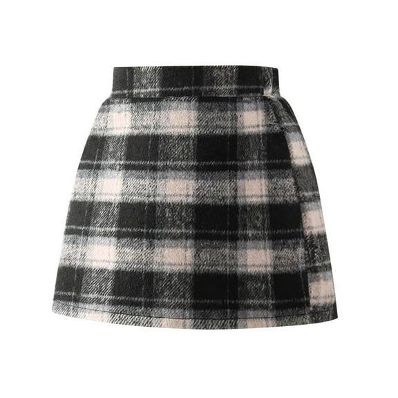 Favoffer Winter Girls' Plaid Elastic High-Waist Woolen A-line Mini Skirt, Stylish Warm Wrinkle-Resistant for Travel Party Family Gathering Outdoor 3-13Y