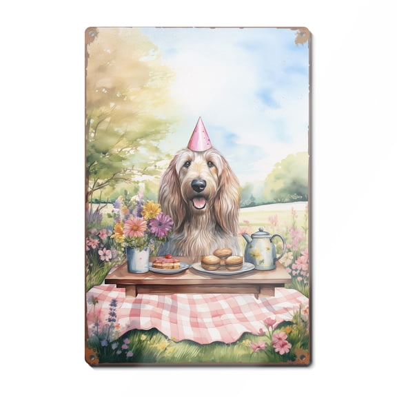 Happy Mother's Day Afghan Hound with Sweets and Flowers at a Picnic Vertical Metal Aluminum Sign Dog Lover Wall Art Home Decor - 13005