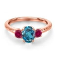 thumbnail image 3 of Gem Stone King 18K Rose Gold Plated Silver London Blue Topaz and Red Created Ruby Engagement Ring for Women | 1.50 Cttw | Oval 7X5MM | Gemstone November Birthstone | Size 9, 3 of 6