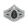 thumbnail image 4 of 14K White Gold Wedding Ring Set Solitaire Enhancer Look Bands Pear Black Diamond (I,I1), 4 of 5