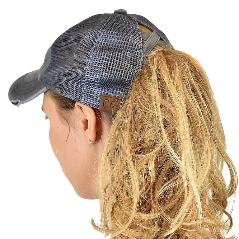 Messy hair/ponytail mesh baseball cap C.C Exclusives Washed Distressed Cotton Denim Criss-Cross  main image 4