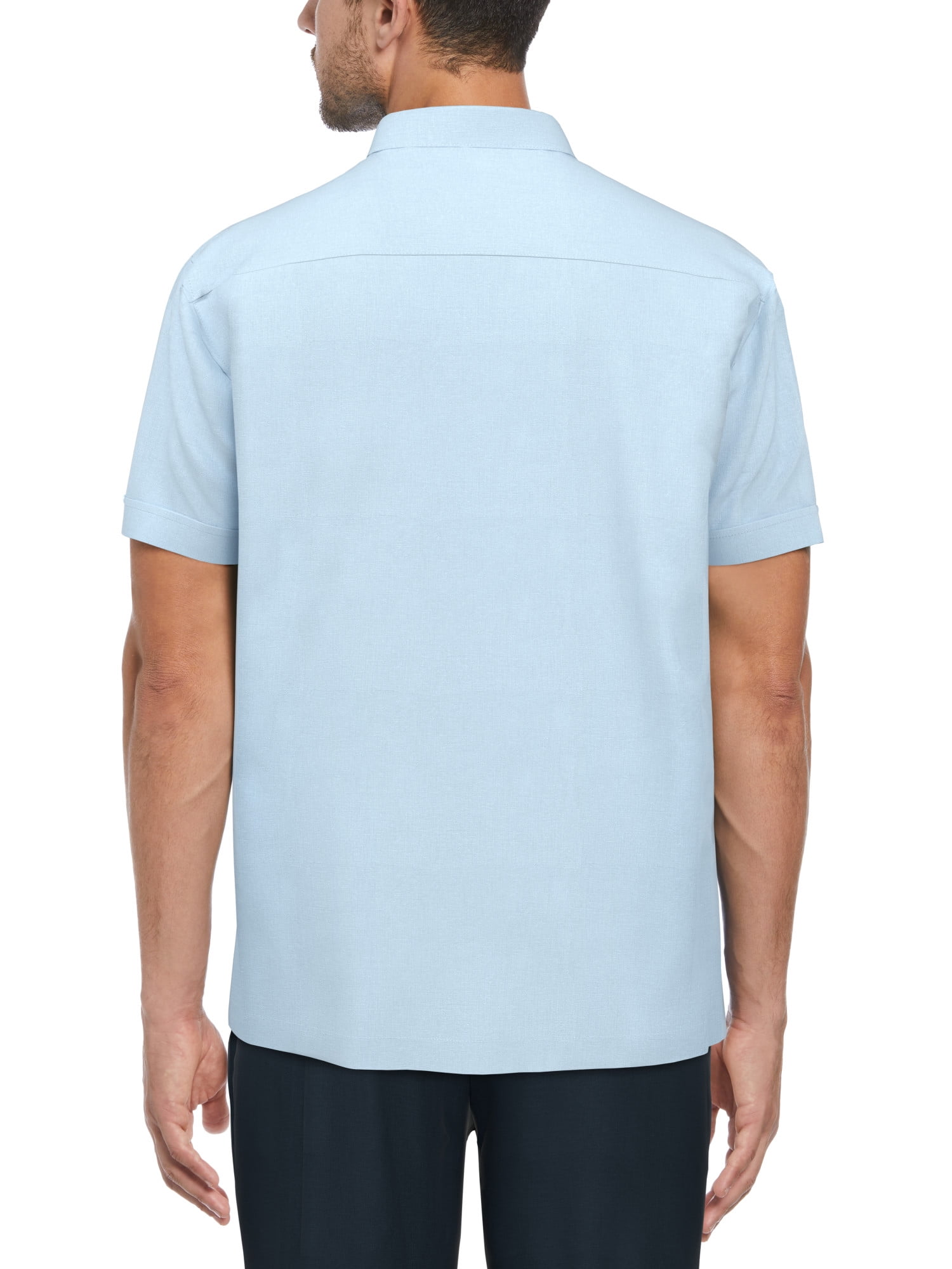 Cafe Luna Men’s Linen Blend Linear L-Shape Print Short Sleeve Shirt, up to Size 5XL