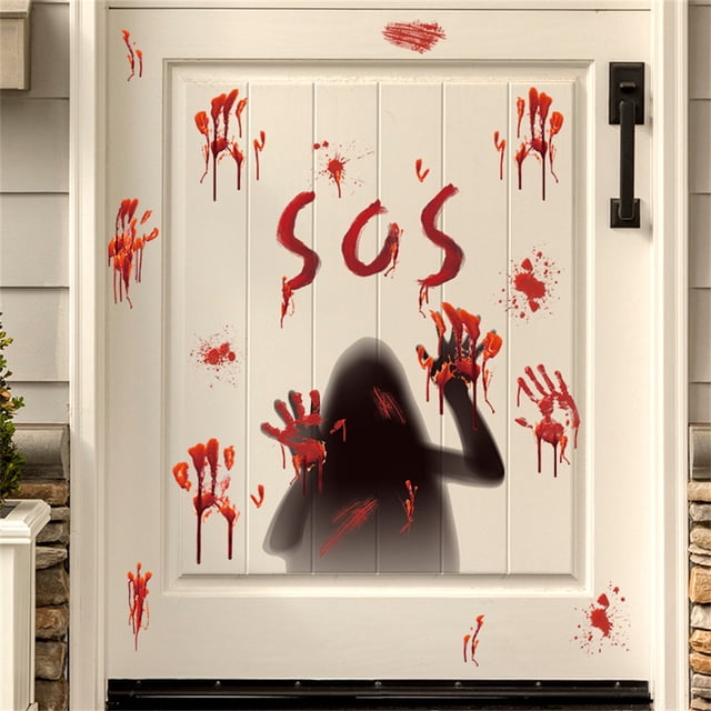Halloween Window Clings Bloody Handprint Halloween Window Decorations Stickers For Horror Bathroom Zombie Party