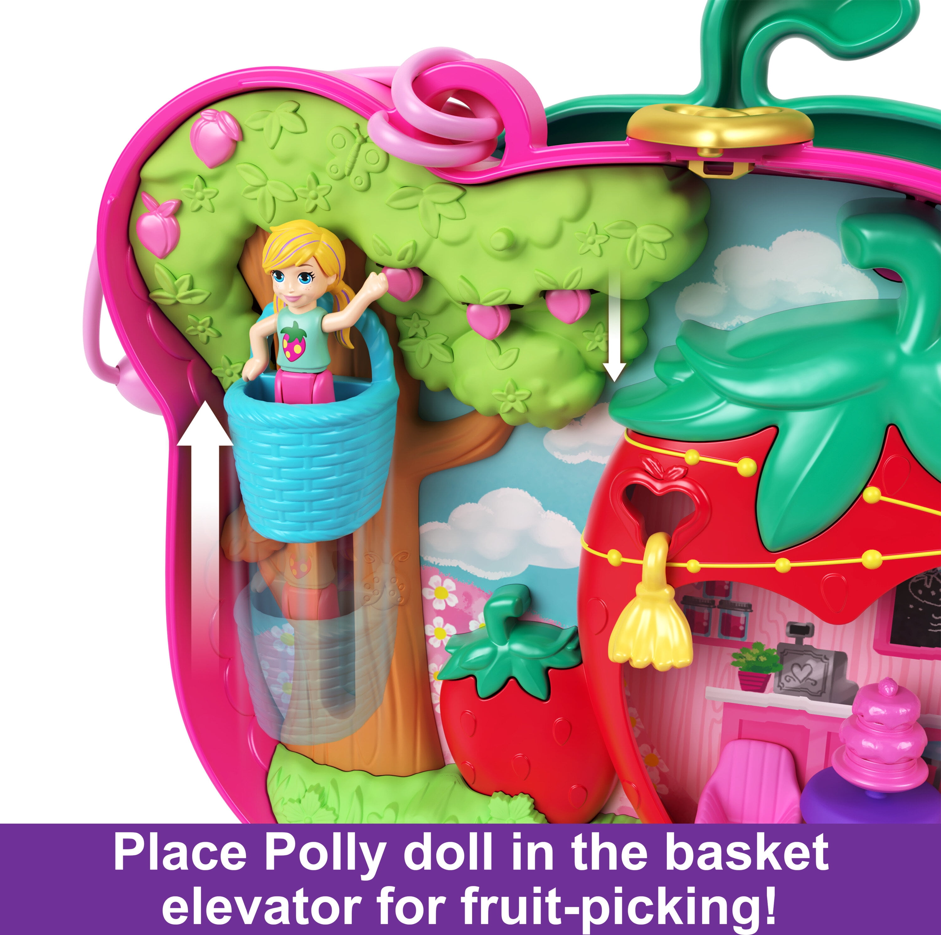 Polly Pocket Dolls and Playset, Fidget Exterior Travel Toy, Strawbeary Patch Compact & Accessories  (图4)