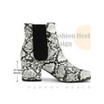 thumbnail image 6 of BLISSFUL STEP Women' s Ankle Boots Snake Print Chunky Heel Pointed Toe Pull On Boots Black White 6.5, 6 of 7