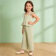 thumbnail image 2 of UngA Toddler Girls Clothes Solid Color Ruffle Sleeve Camisole Shirts Linen Pants Set Kids Toddler Girl Summer Outfits 4-5 Years,Green, 2 of 6