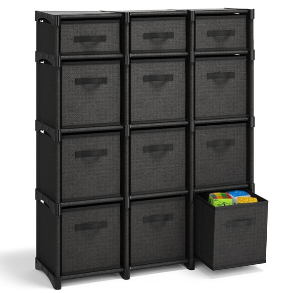 Nestl 12 Cube Storage Organizer, Black Storage Cubes Organizer Shelves, Sturdy Cubbies Storage Shelves with Cube Storage Organizer Bins, DIY Cube Shelf Organizer for Bedroom, Playroom, Office, & Dorm