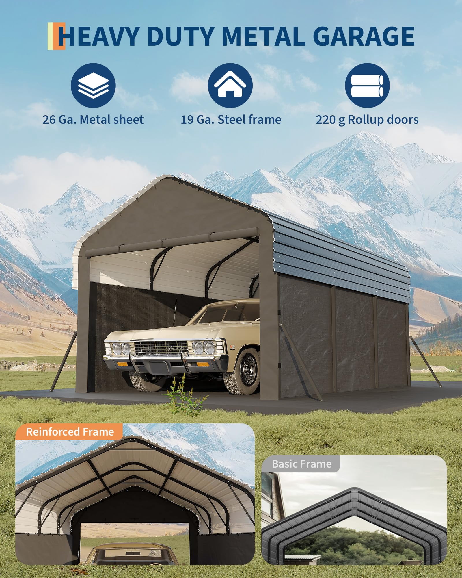 10'X15'X9' Metal Carport, Enclosed Car Ports with Heavy Duty Steel Frame and 220 g Tarp, All-Weather Carport, for Sedans, Boats, and Tractors
