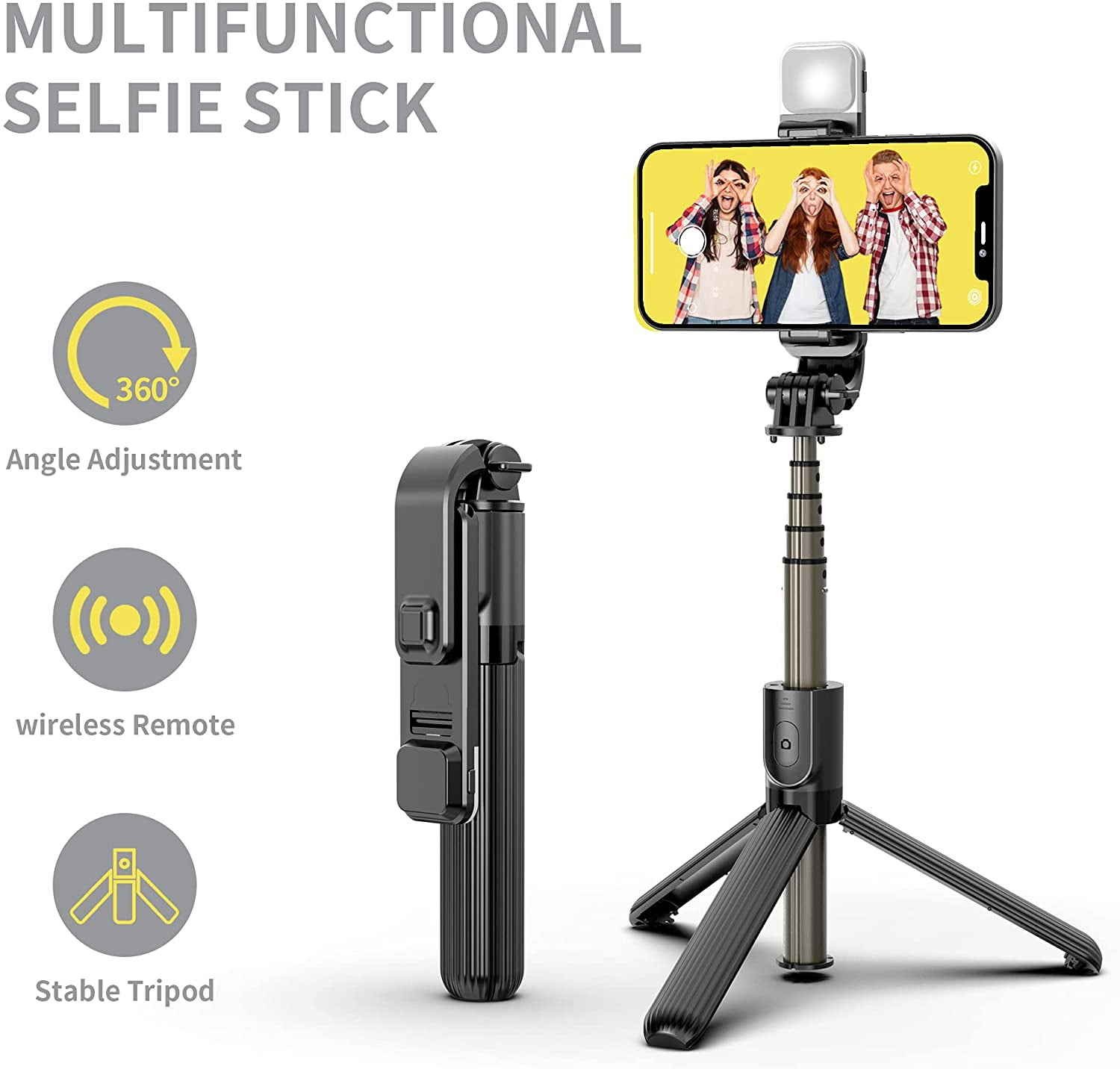Obvie Magic Pipe Mini Selfie Stick Bluetooth with Magnetic LED Fill Light Extendable and Compatible with All of iPhone & Android Phone 