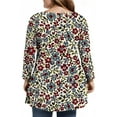 thumbnail image 4 of Dweltoz Plus Size Shirts for Women L-4XL Summer Crew Neck Tunic Tops 3/4 Sleeve T-Shirts Loose Fit Cotton Floral Print Tunics Blouses,Purple 4XL, 4 of 5