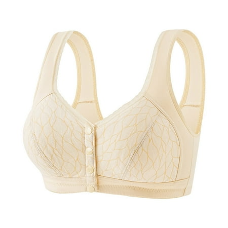 eileial Front Button Bra Front Closure Everyday Sports Bras Comfortable Convenient Cotton Bras for Older Women No Wire Yellow 90
