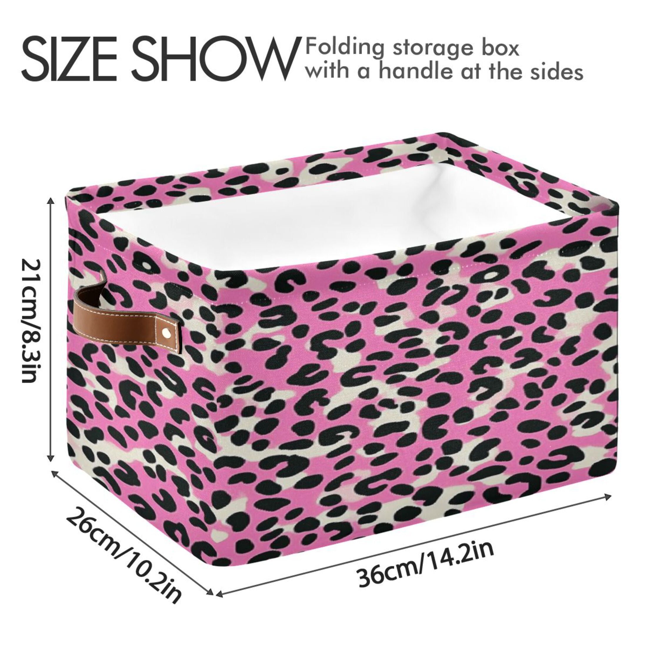 Pink and Black Leopard Foldable Storage Basket,Canvas Fabric Foldable Storage Bins with Handles Open Home Storage Bins Boxes for Toy Book Shelf Closet Baskets