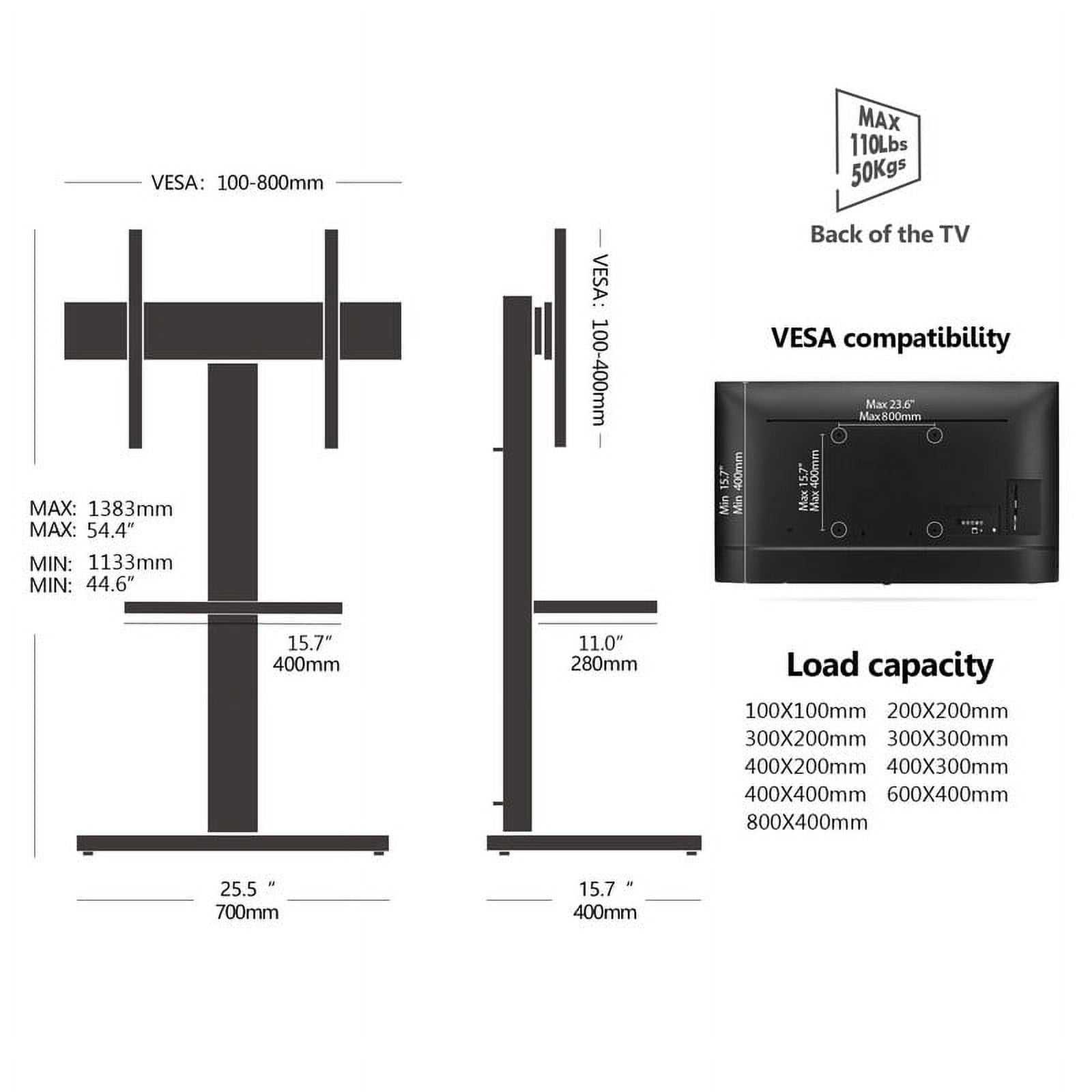 FITUEYES Modern Black Swivel Floor TV Stand with Power Strip Mount for TVs up to 85 inch Metal Base