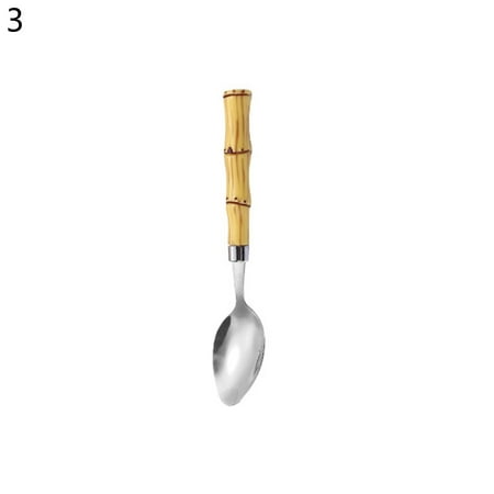 

Bigstone Cake Spoon Ergonomic Design Comfortable to Grip Stainless Steel Bamboo Handle Stirring Fork Teaspoon Flatware Supplies