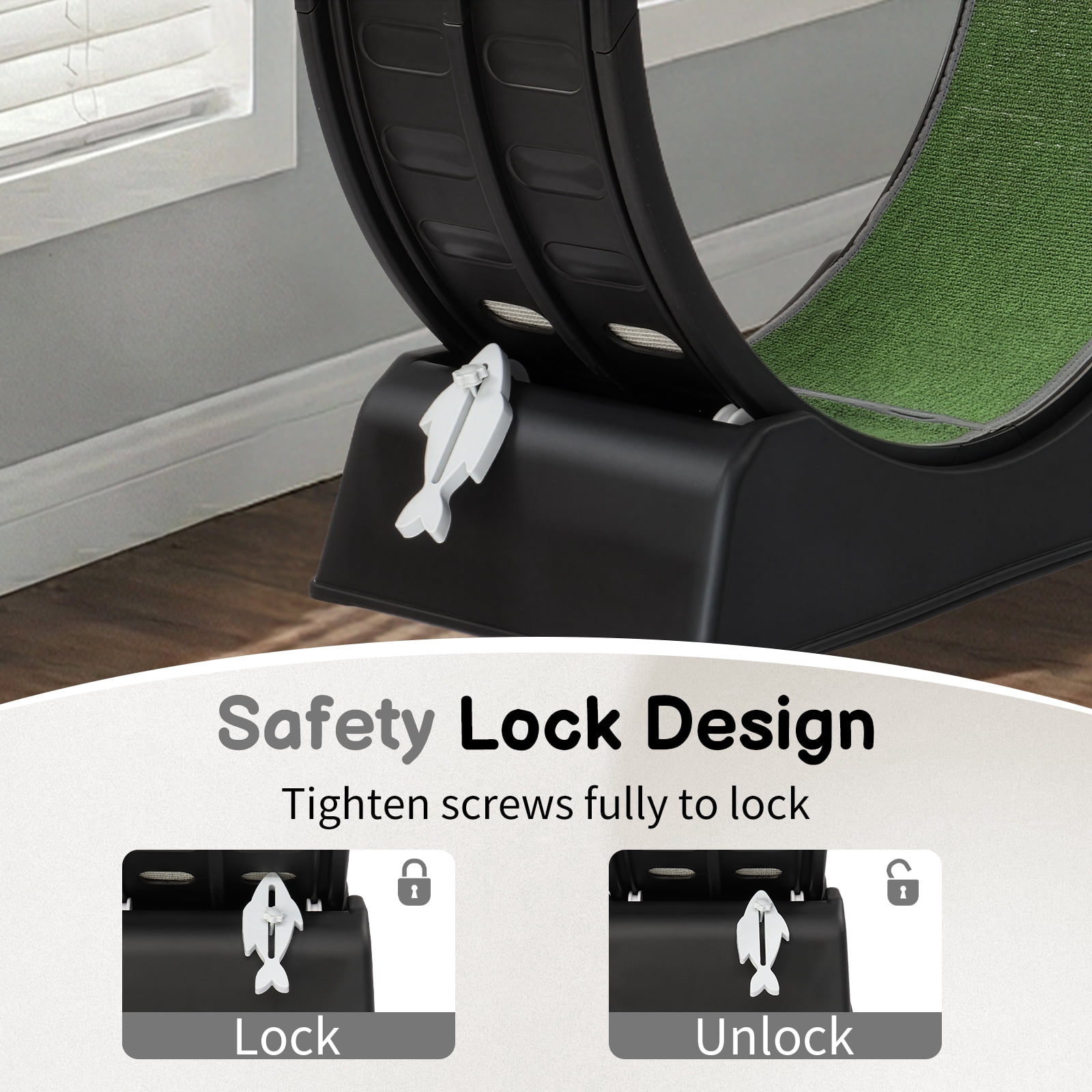 UBesGoo 31.5" Cat Exercise Wheel, Black Indoor Cat Treadmill with Detachable Carpet & Safety Lock