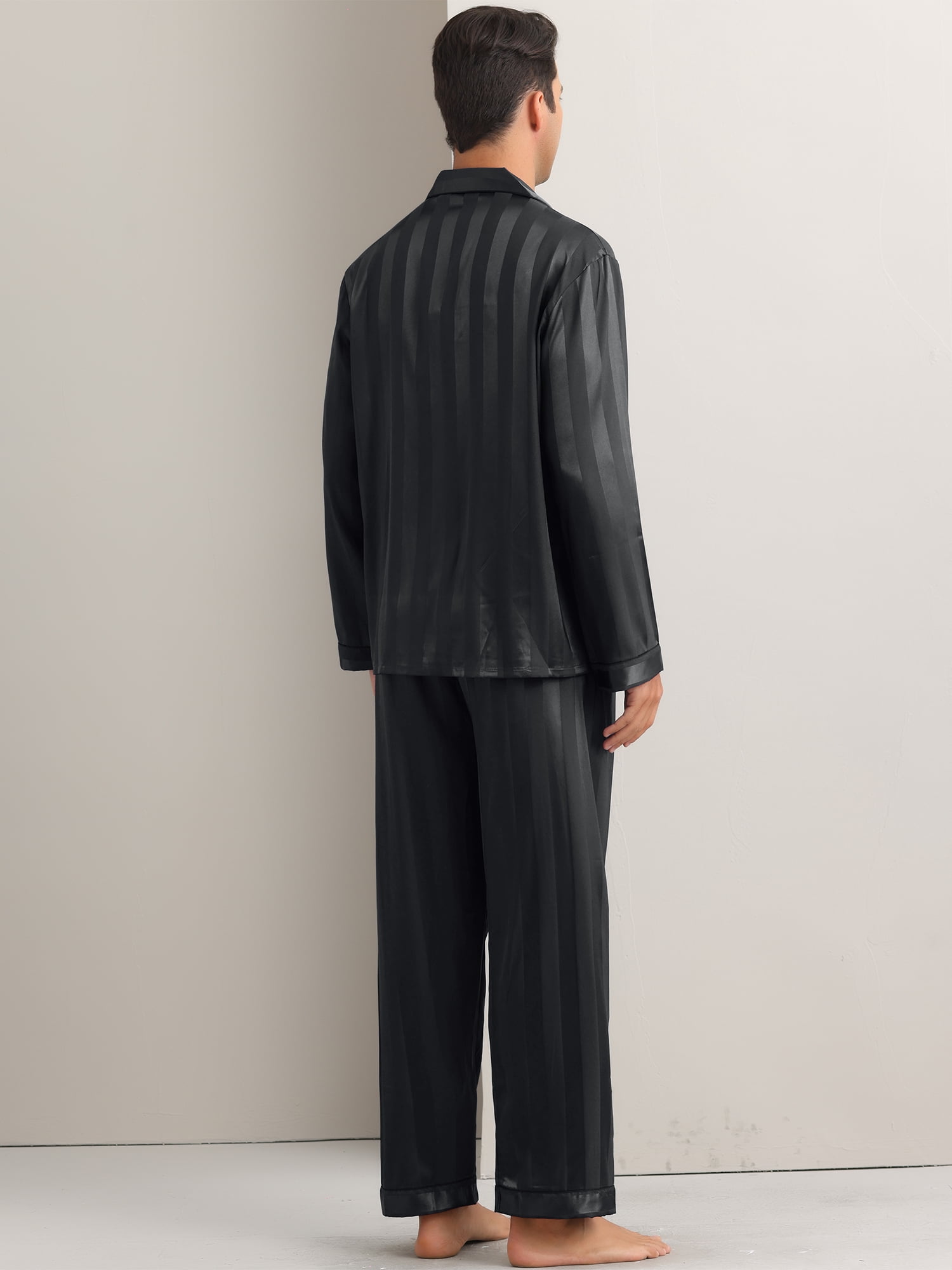 DARING DIVA Men's 2-Piece Long Sleeve Top And Pants Striped Pajama Set S Black