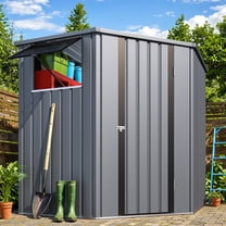 YODOLLA 5.5 x 5.5 ft. Outdoor Metal Storage Shed with Swinging Out Window & Lockable Door, 5 Sided Corner Shed for Backyard, Garden in Gray
