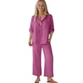 thumbnail image 4 of Mercatoo Cotton Linen Sets for Girls 2 Piece Button Blouse 𝐃ressy Tops and Wide Leg Pants Summer Shirts Teens Casual Beach Clothes, 4 of 9