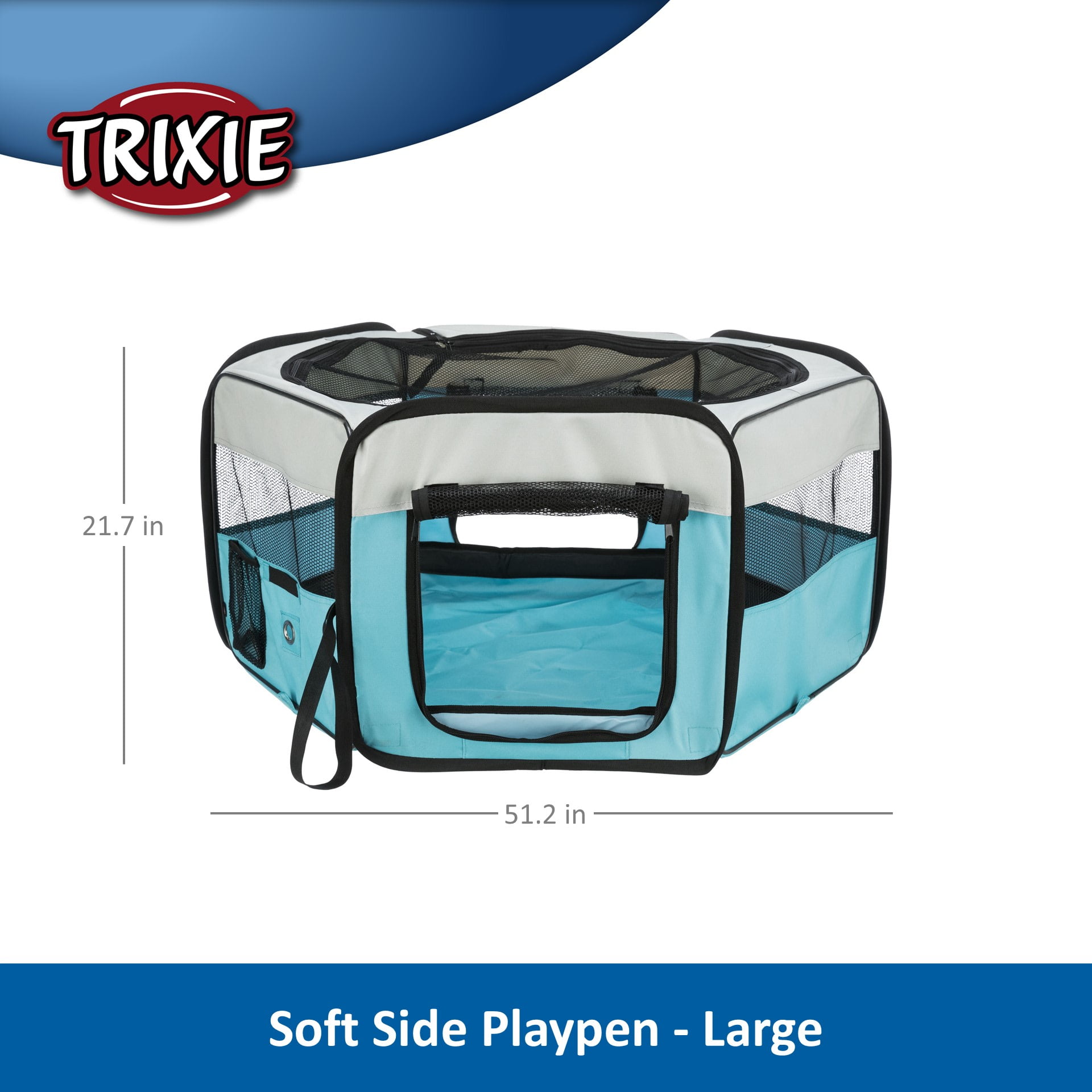 TRIXIE 51 in. x 21.7 in. Large Soft-Sided Nylon Mobile Playpen, Turquoise