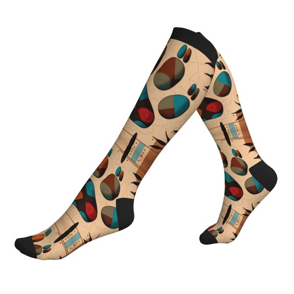 Unisex Sports Compression Socks for Nurses, Travel, Hiking & Office Work for Men Women, Bear Paw Southwestern Vintage Tribal