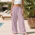 thumbnail image 5 of Resicozy Wide Leg Linen Pants for Women Plus Size Summer Flowy Lounge Pant Loose Fit Dressy Trousers with Pocket Light Purple L, 5 of 6
