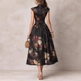 thumbnail image 4 of KLHDSF Elegant Dresses For Women Sleeveless Floral Print High Waist Flared Midi Summer Dress Black L, 4 of 5