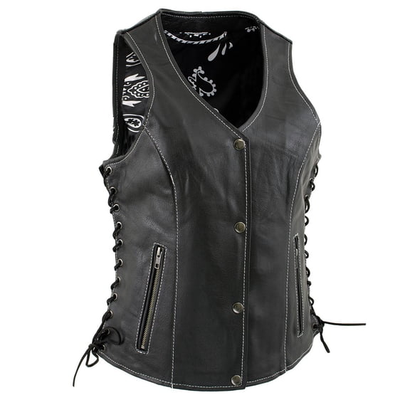 Milwaukee Leather LKL4711 Women's Black Premium Leather Motorcycle Vest with Side Lace Adjustment X-Small
