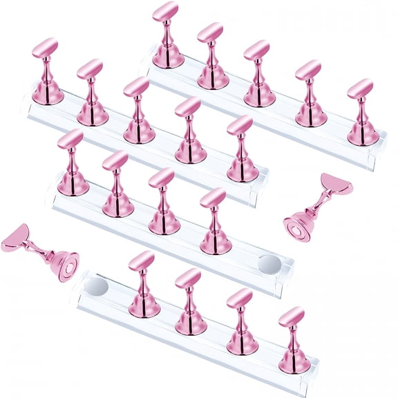 ACDANC Nail Stand for Press on Nails Display, Magnetic Fake Nails Holder for Painting Nails Practices, Beginner Acrylic Nail Art Kit Accessories, Nail Salon Equipment and Decor 4 sets Pink
