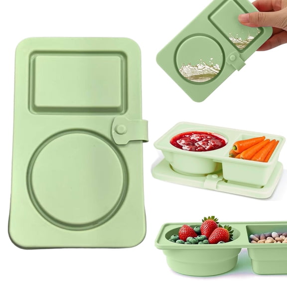 CoreLiving Silicone Reusable Snack Containers with Lids, Double Compartment Snackle Box Containers for Meal Prep, Salad Dressing Sauce and Condiment Containers for Travel Office Picnic