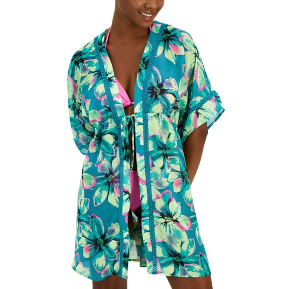 Miken Womens Crochet-Trim Kimono Co Atolllunar Glow S