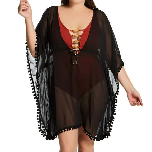 Bleu by Rod Beattie Women's Plus Gypset Chiffon Caftan Swim Cover-Up (1X, Black)
