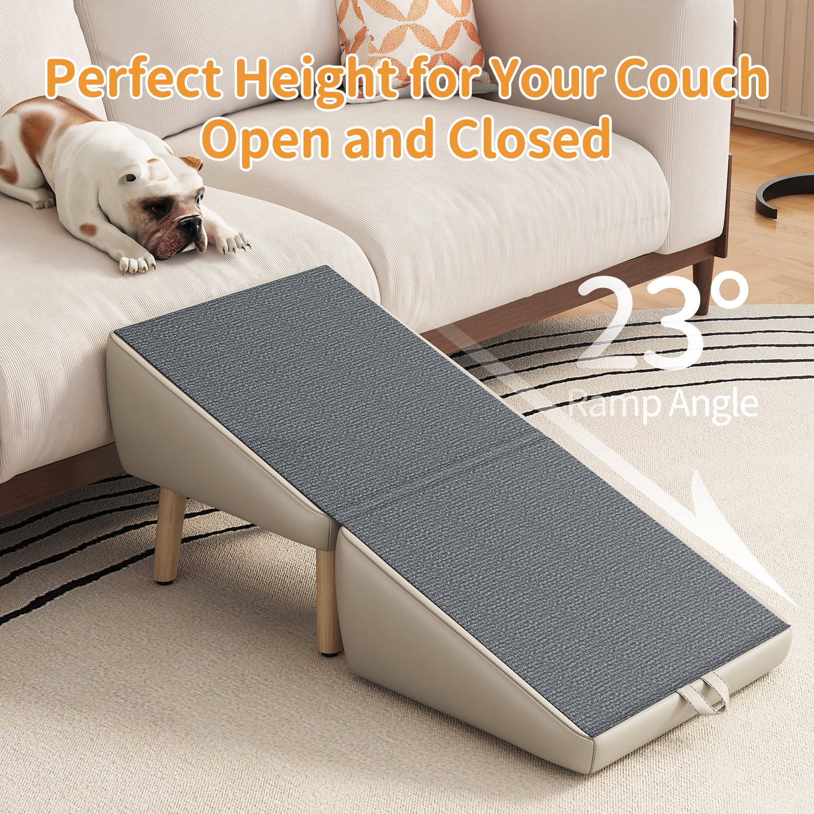 2-in-1 Foldable Wooden Dog Stairs Ramp, Split Ottoman Pet Steps for Small Dogs Cats, Non-Slip Gentle Incline Pet Ramp for Couch Bed, Joint Friendly Design for Puppy Senior Injured Pets