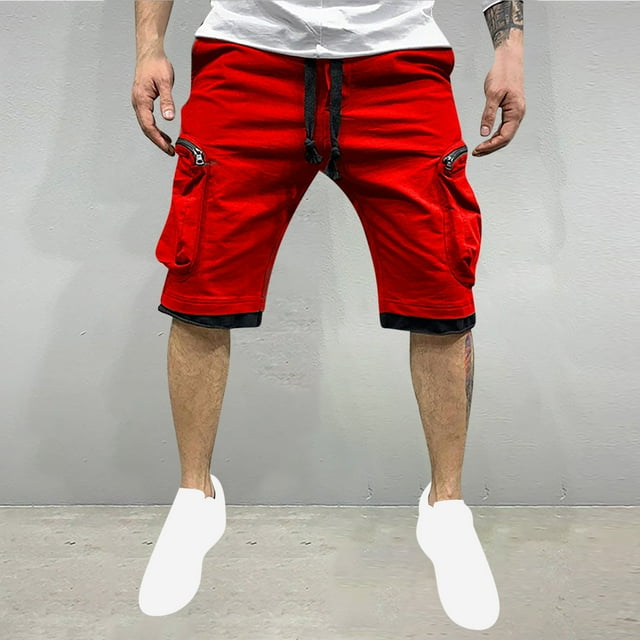 pstuiky Pantalones cortos para hombre, Pantalones cortos de trabajo rectos y holgados con múltiples bolsillos de moda de verano para hombre Pantalones cortos para correr para hombre