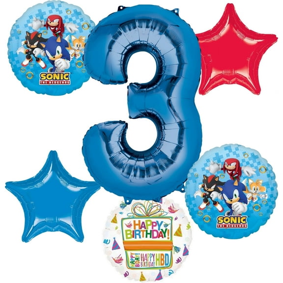 Anagram Sonic 3rd Birthday Party Supplies Video Gamers Hedgehog Foil Balloon Bouquet Decorations 6pc
