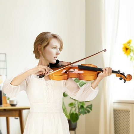 Glarrry GV404 4/4 Acoustic Violin Kit Sanded Solid Wood Shiny Yellowish,w/ Square Case, 2 Bows, 3-in-1 Digital Metronome Tuner Sound Module, Extra Strings & Bridge