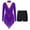 Purple, variant on TiaoBug Women Latin Dance Costume Shiny Rhinestones Tassels Leotard Dress with Shorts Black M
