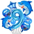thumbnail image 1 of Set de globos Woizoeiy número 9 azul de 40" con tiburones para fiesta, 1 of 8