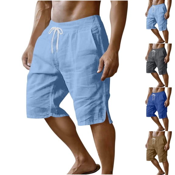 lcziwo Mens Gym Shorts with Pockets Classic Fit Outdoor Elastic Waist Hiking Shorts Cotton Linen Camping Fishing Travel Drawstring Chino Short Dark Gray XL