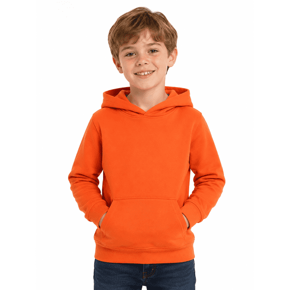 HILEELANG Kids Cotton Pullover Hoodie for Boys and Girls, Lightweight Solid Sweatshirt with Kangaroo Pocket, Orange,Size 4-12Y