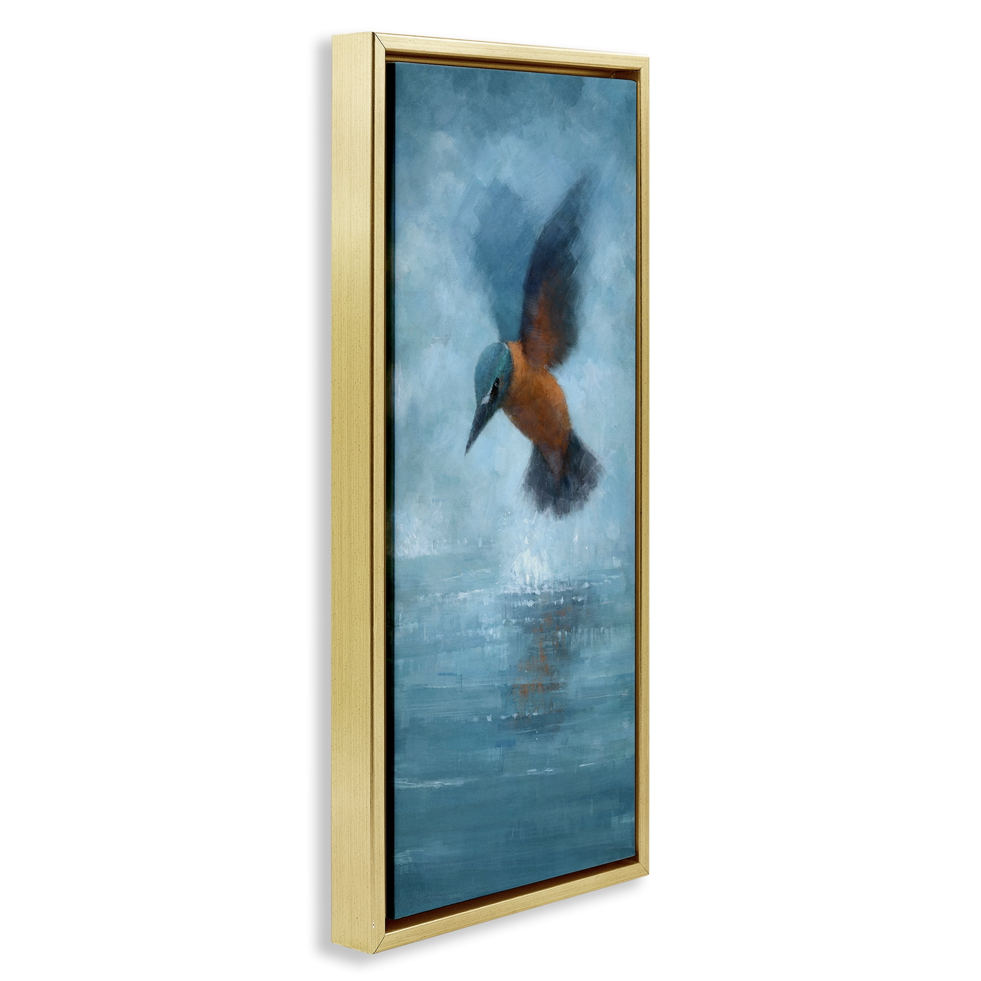 Stupell Industries Hummingbird Splashing Surface Animals Painting Gold Floater Framed Canvas Art Print Wall Art, 11 x 25
