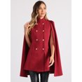thumbnail image 4 of DARING DIVA Women's Winter Slit Sleeve Double Breasted Cloak Coat Burgundy S, 4 of 6