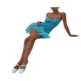 thumbnail image 2 of AMERTEER Femmes Esthétique Impression Plumes Réservoir Robe Été Spaghetti Sangle Moelleux Garniture Parti Courtes Robes Bodycon Vert S, 2 of 4