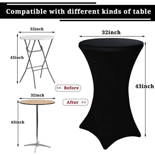 Juego de 3 manteles de cóctel de esquina cuadrada elásticos de elastano de 80 x 110 cm, mesa alta ajustable negra, mantel de cóctel redondo para mesa de banquete de cóctel de boda (negro) ZefeiWu 8390612565632