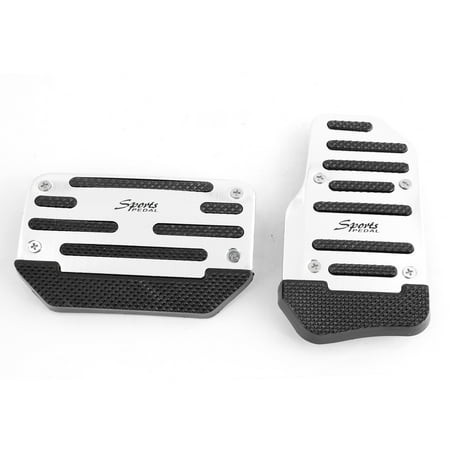 Unique Bargains 2 Pcs Silver Tone Black Nonslip Metal Gas Brake Pedal Pad Covers for Car Auto