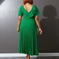 thumbnail image 4 of Yotami Women's Plus Size Cocktail Dress Summer Ruffled Short Sleeve Party Dress V-Neck Pleated Long Dress Green XL, 4 of 4